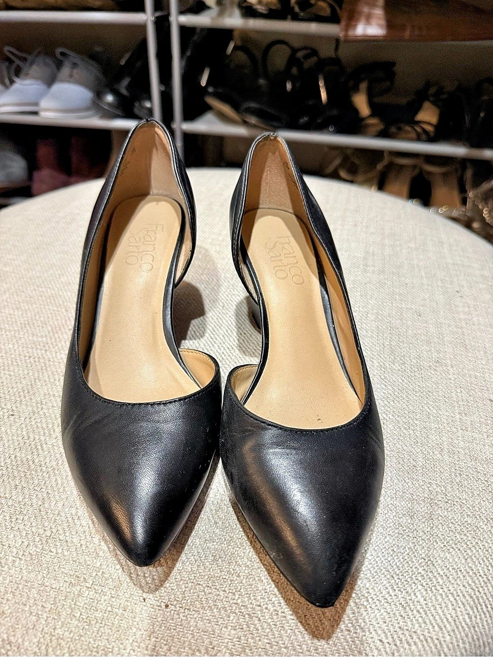 Franco Sarto Black Pointed-Toe Wedge Pumps US 5.5